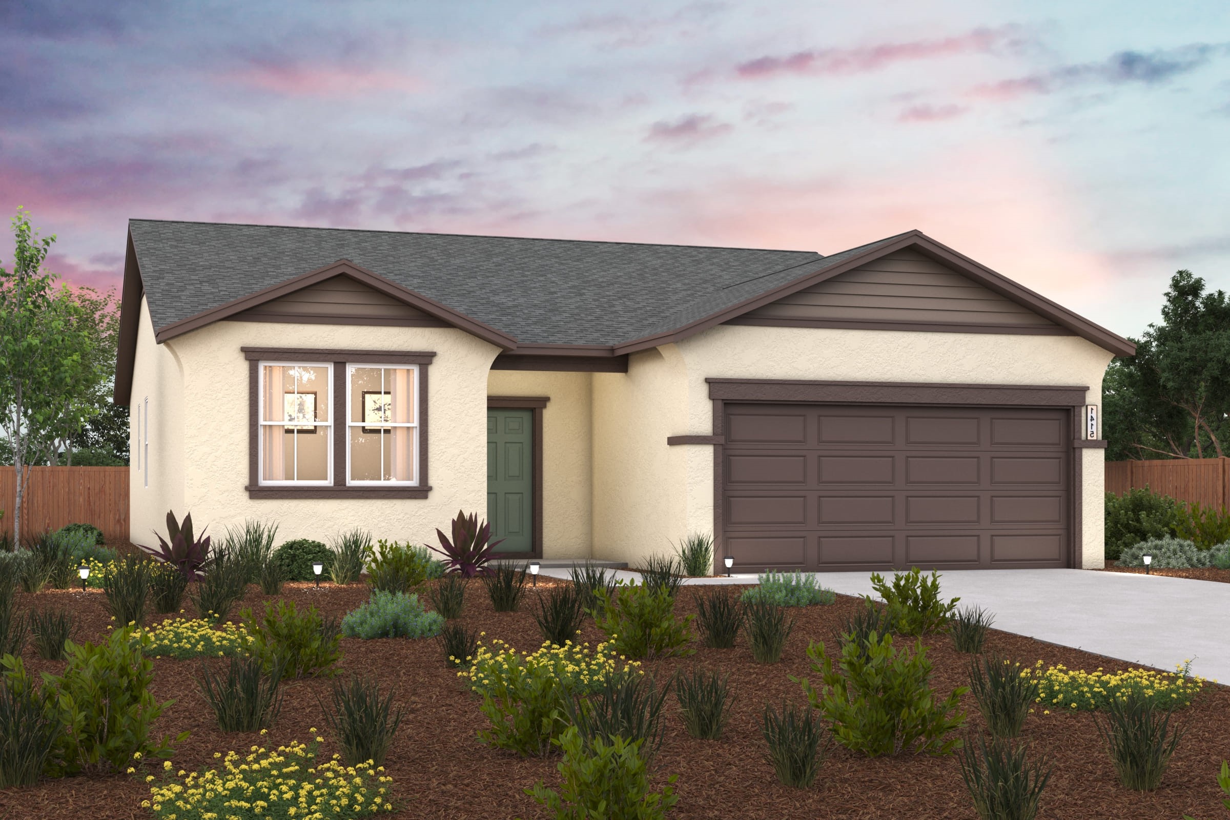 A house with a garage and a fence.