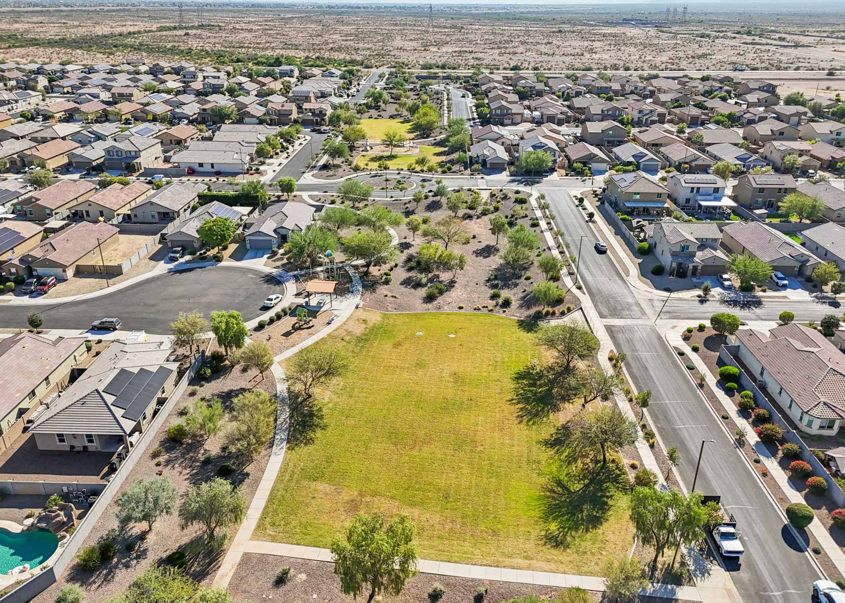 An aerial view of a park.