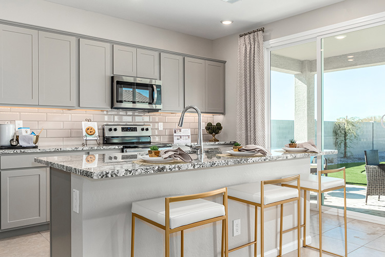 A kitchen with a large island.