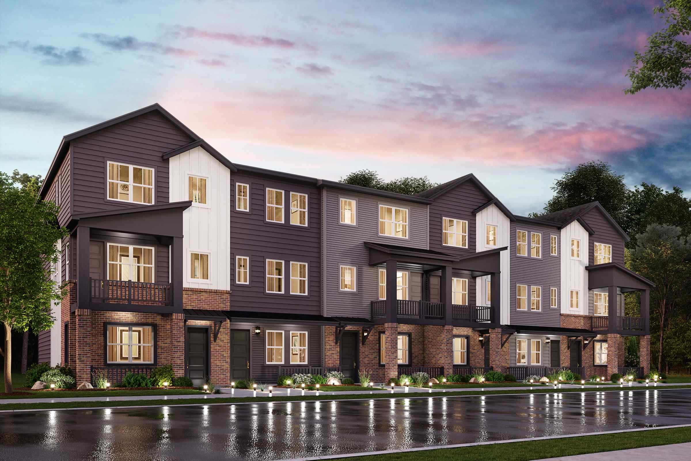 A large building with a pond in front of it.