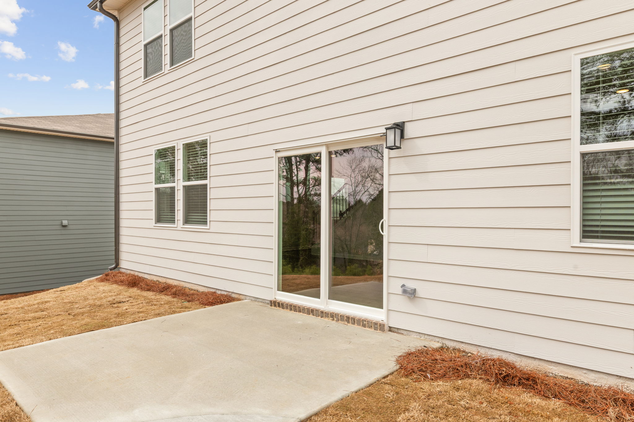 A house with a glass door.