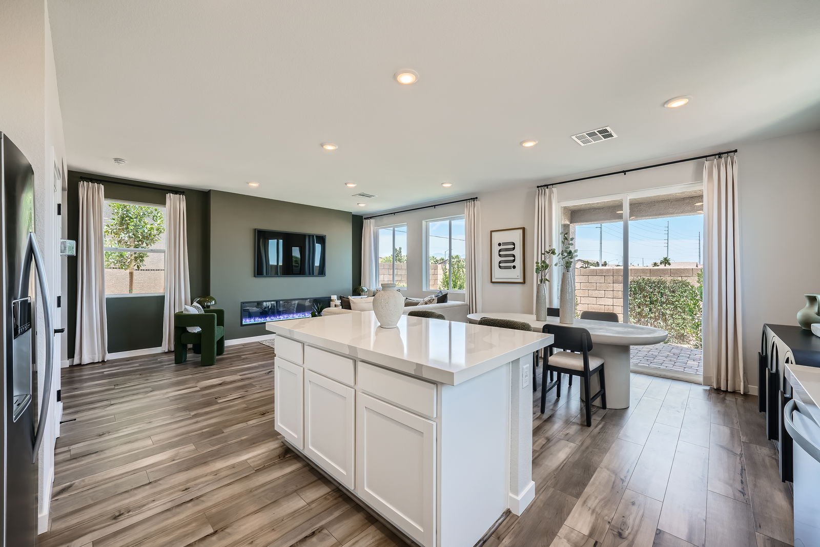 A kitchen with a large island.