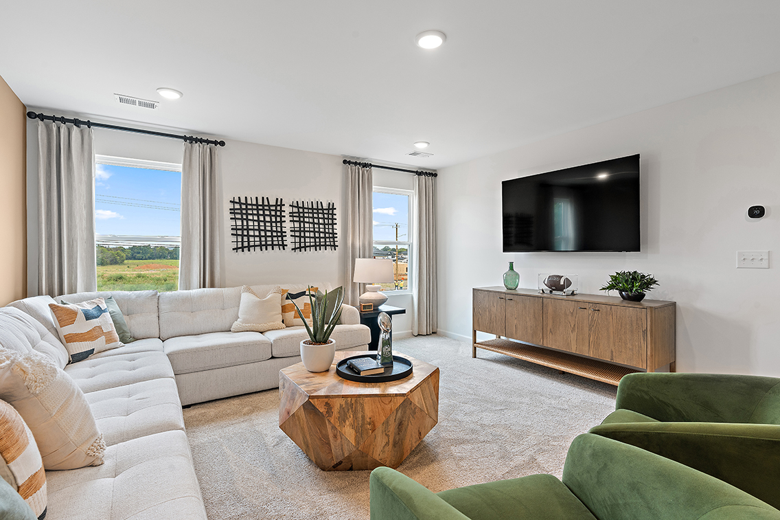 A living room with a tv and couches.