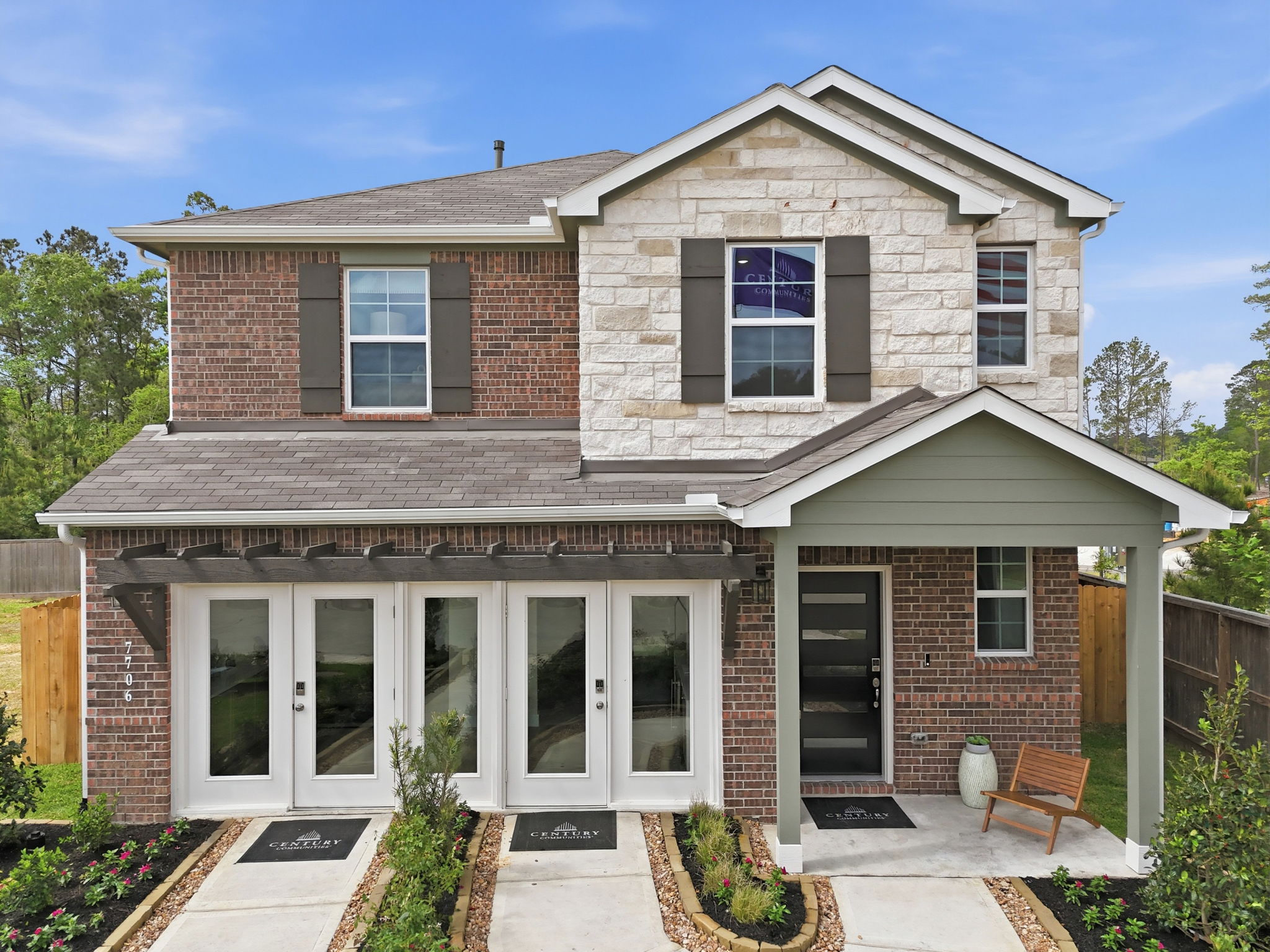A house with a patio and a brick patio.