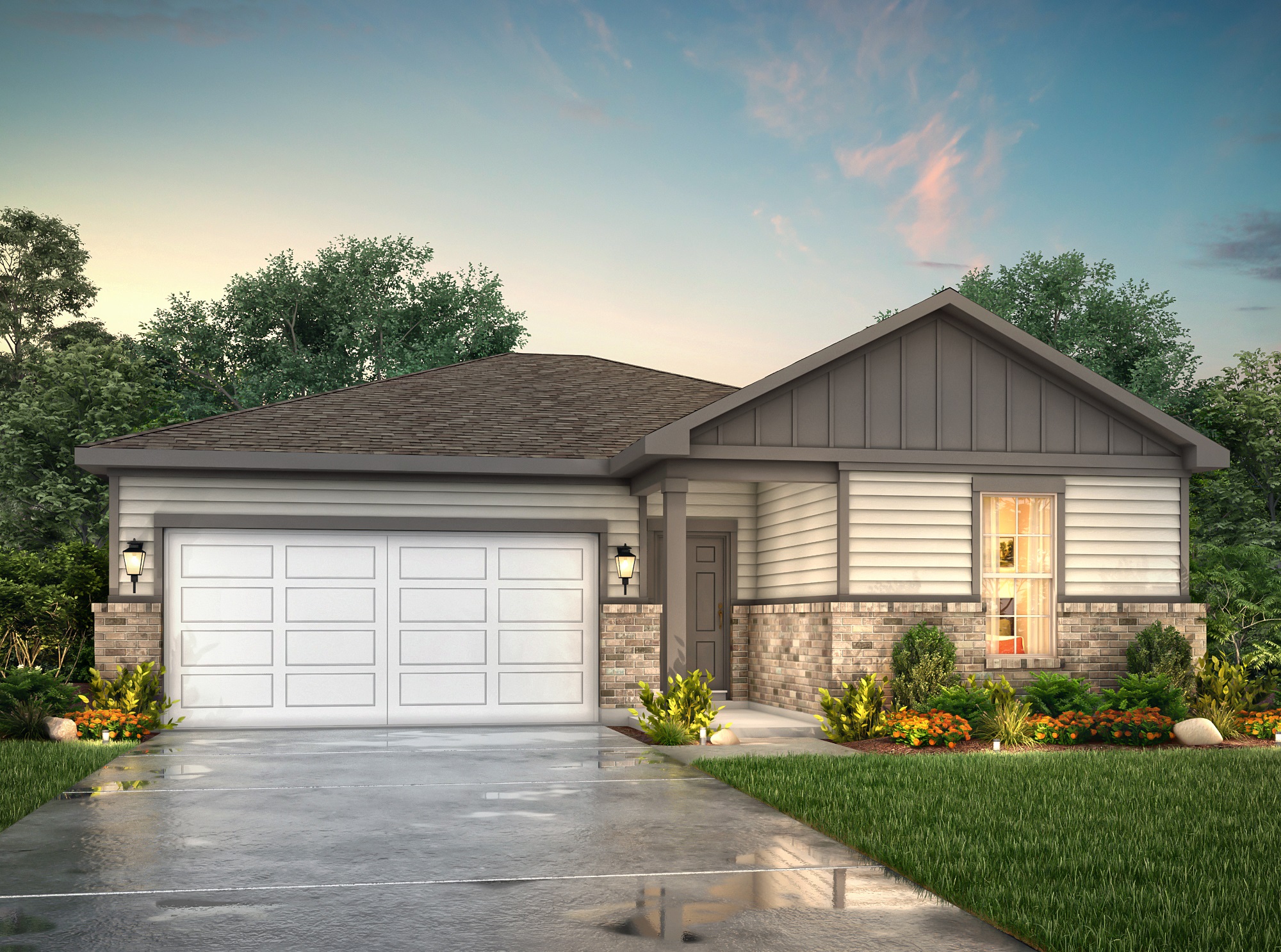 A house with a garage.