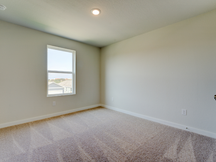 A room with a carpet and a window.