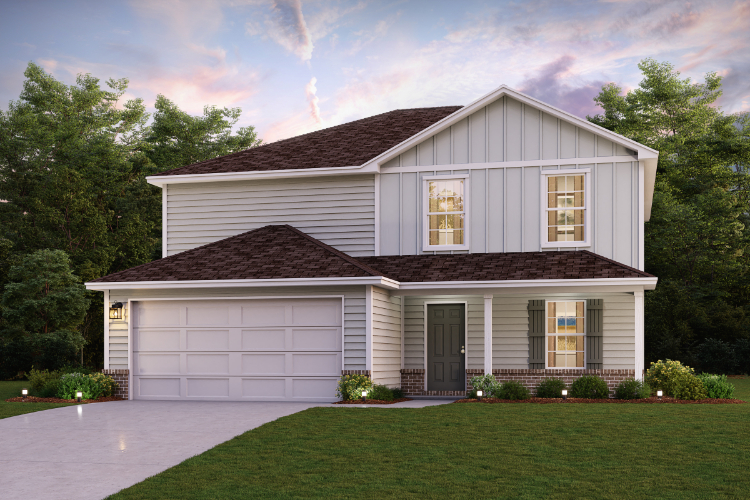 A house with a garage with American Gothic House in the background.