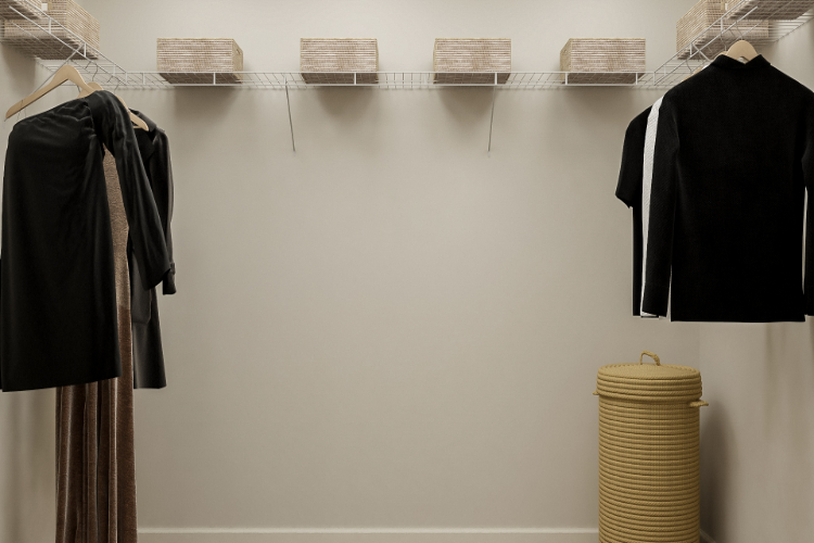 A group of clothes on a wall.