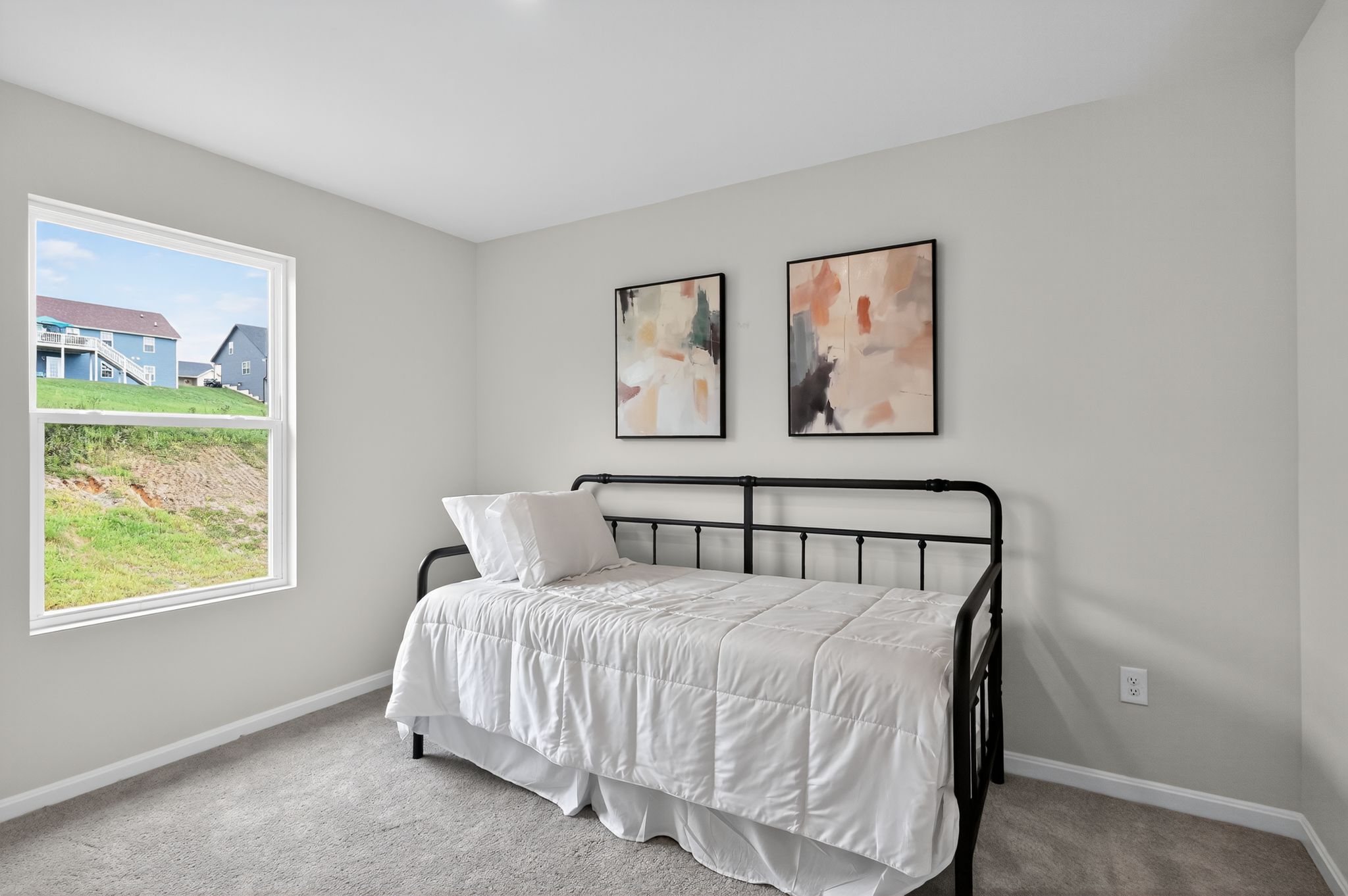 A bed in a room.